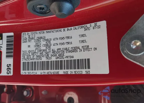 2022 Toyota Tacoma Sr5 V6 из США, поврежденный, VIN 3TMAZ5CN4NM192252